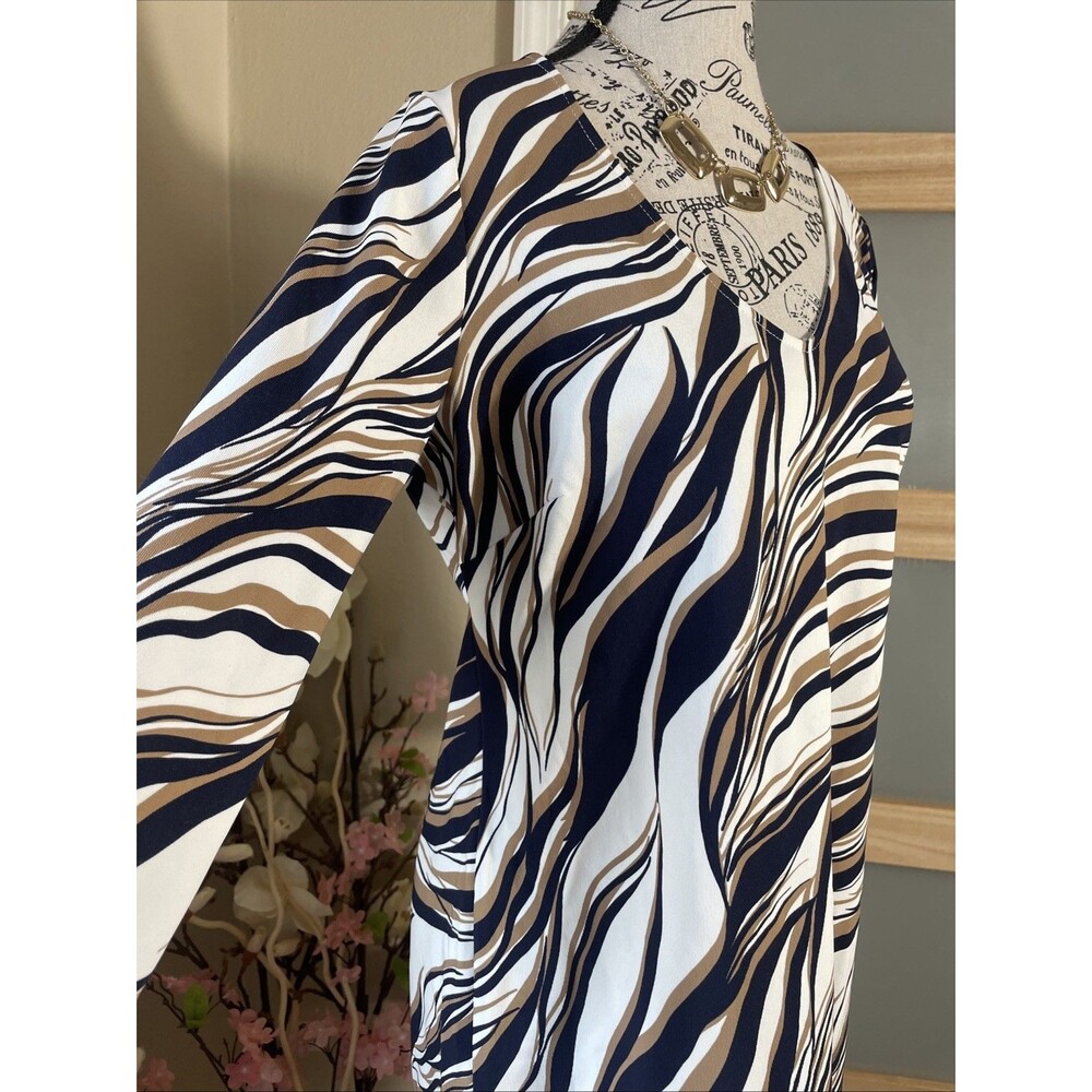 Boston Proper Beyond Travel Zebra Print Dress Womens M Stretch Knit Midi - Picture 3 of 9